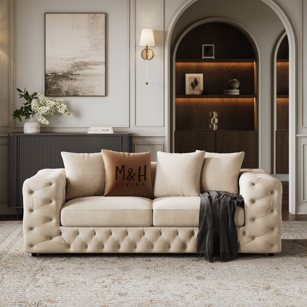 Ashton 3 + 2 Seater Sofa Set shown in plush velvet, front view in a living room