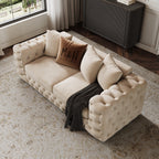 Ashton 2 Seater Sofa shown in plush velvet, overhead view in a living room
