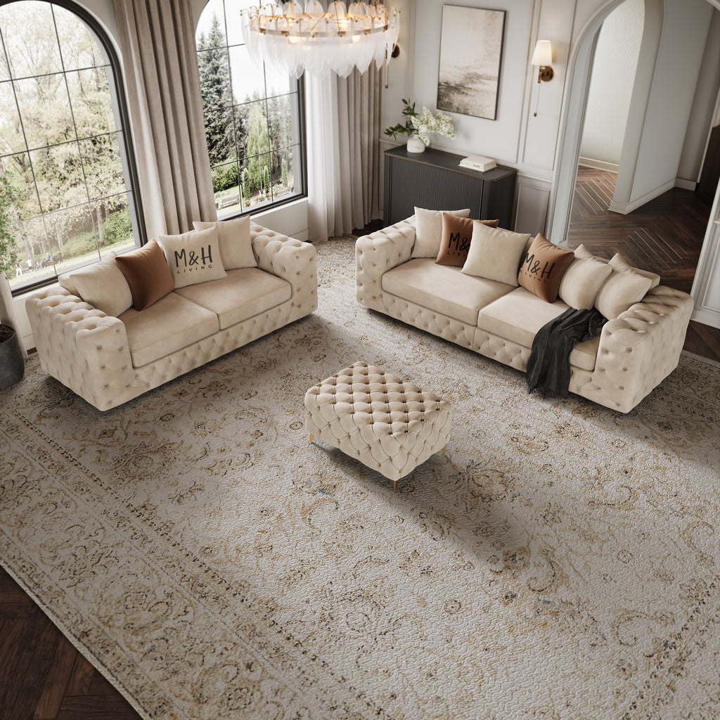 Ashton 3 + 2 Seater Sofa Set shown in plush velvet, overhead view in a living room