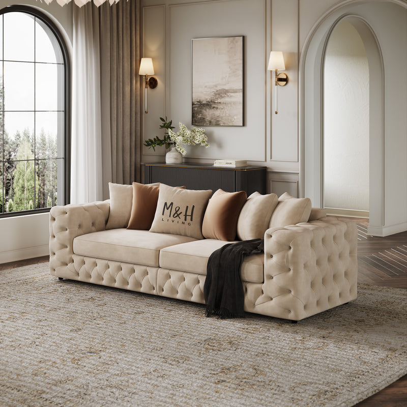 Ashton 3 Seater Sofa shown in plush velvet, angled view in a living room