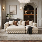Ashton Convertible L Shape Sofa shown in plush velvet, front view in a living room