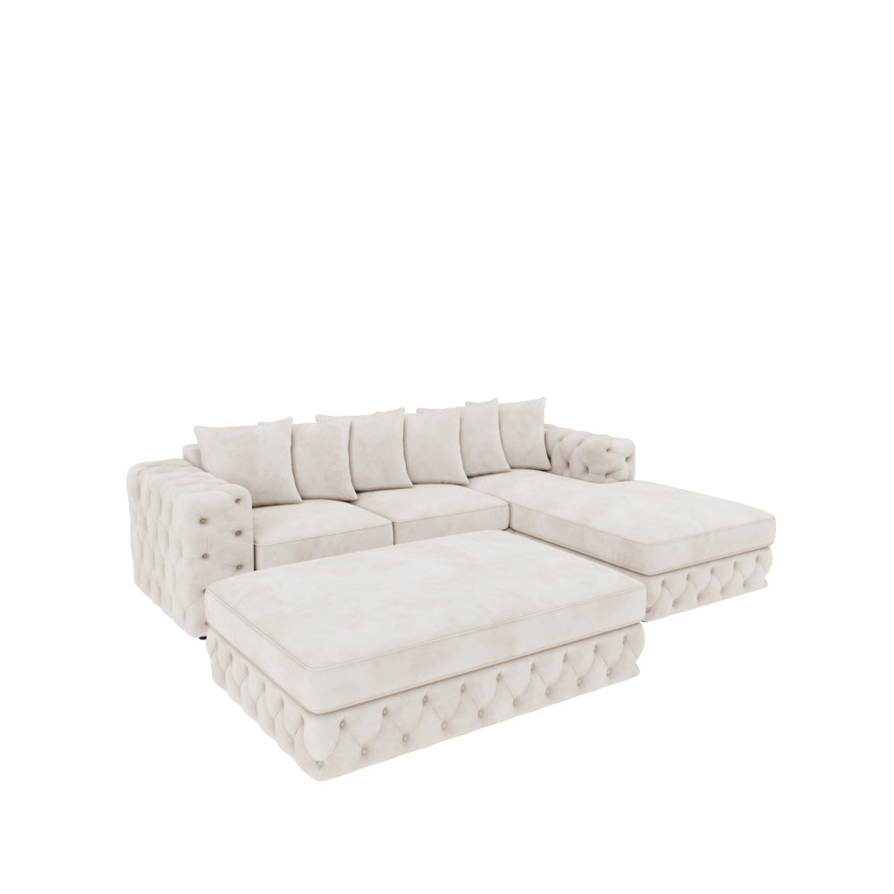Ashton Convertible L Shape Sofa shown in plush velvet, view on a plain background