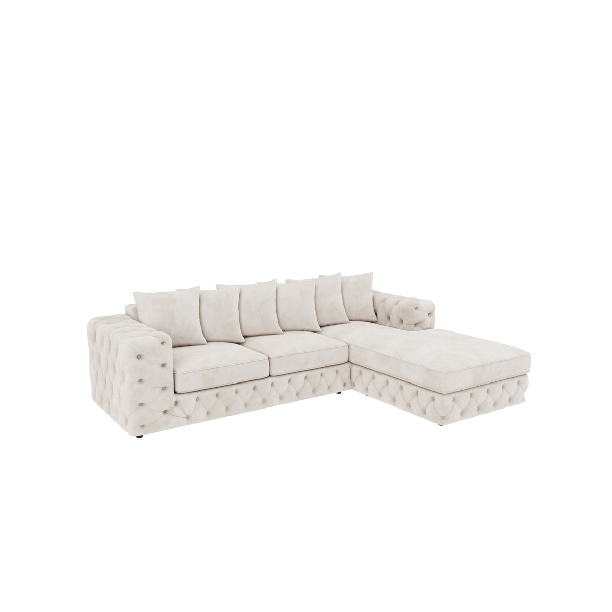 Ashton L Shape Sofa shown in plush velvet, view on a plain background