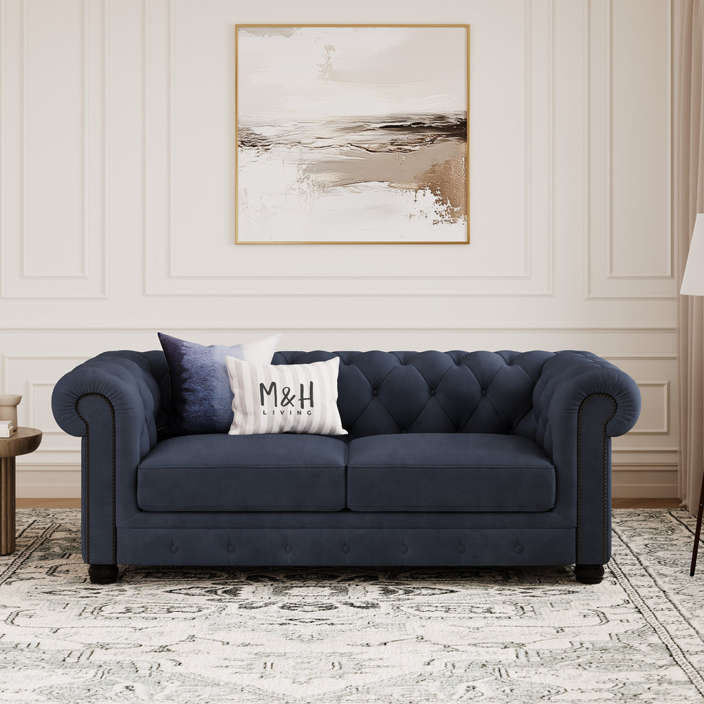 Chelsea Chesterfield 3 + 2 Seater Sofa Set shown in plush velvet, front view in a living room