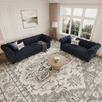 Chelsea Chesterfield 3 + 2 Seater Sofa Set shown in plush velvet, overhead view in a living room