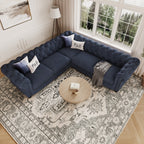 Chelsea Chesterfield Corner Sofa shown in plush velvet, overhead view in a living room