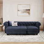 Chelsea Chesterfield Convertible L Shape Sofa shown in plush velvet, front view in a living room