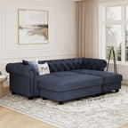Chelsea Chesterfield Convertible L Shape Sofa shown in plush velvet, angled view in a living room