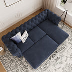 Chelsea Chesterfield Convertible L Shape Sofa shown in plush velvet, overhead view in a living room