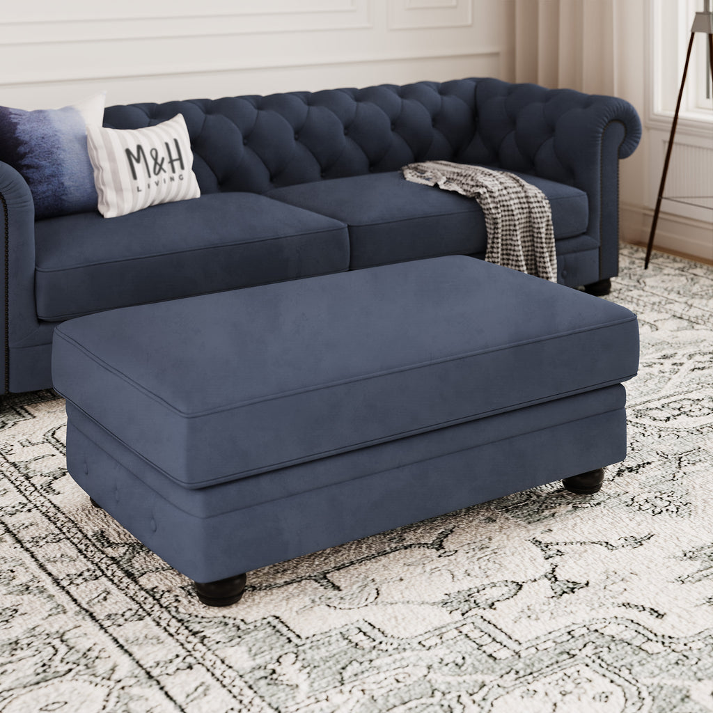 Chelsea Chesterfield Convertible L Shape Sofa shown in plush velvet, angled view in a living room