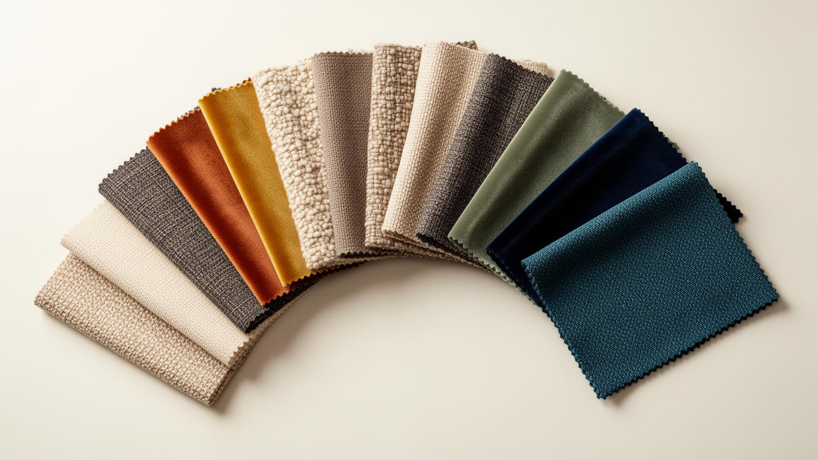 Premium grey upholstery fabric swatches arranged on a white surface