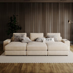Harlow Cinema Sofa shown in plush velvet, front view in a living room