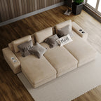 Harlow Cinema Sofa shown in plush velvet, overhead view in a living room