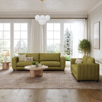 Hazel 3 + 2 Seater Sofa Set shown in plush velvet, front view in a living room