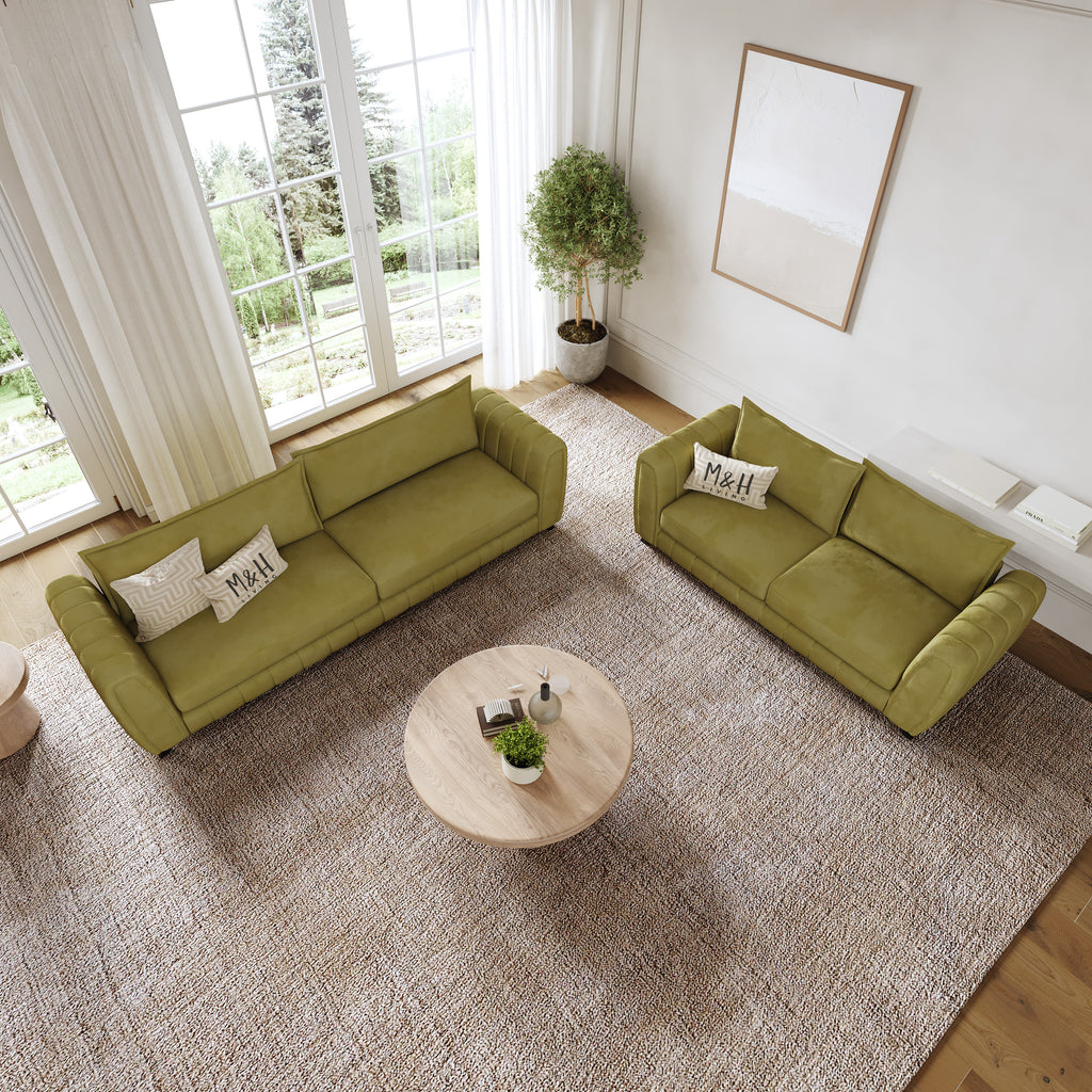 Hazel 3 + 2 Seater Sofa Set shown in plush velvet, overhead view in a living room