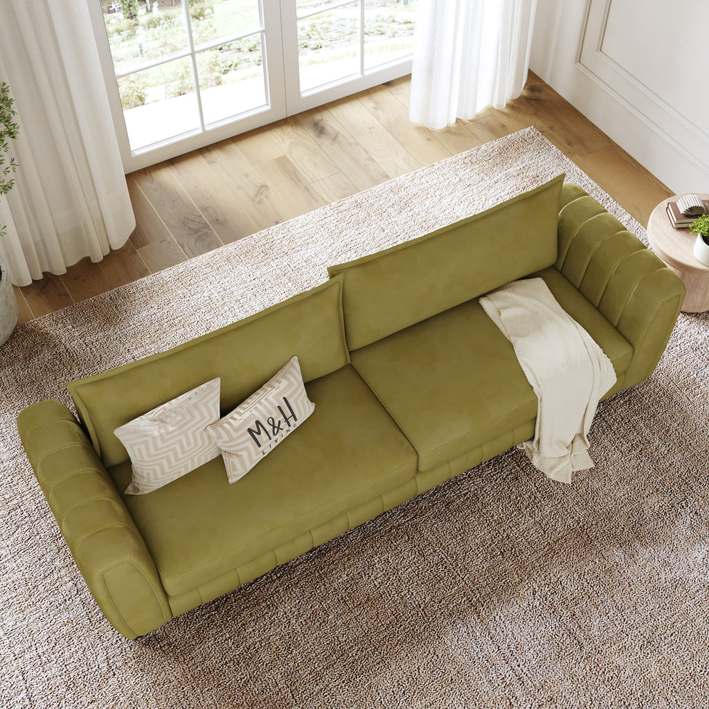 Hazel 4 Seater Sofa shown in plush velvet, overhead view in a living room