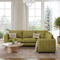 Hazel Corner Sofa shown in plush velvet, front view in a living room