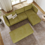Hazel Convertible L Shape Sofa shown in plush velvet, overhead view in a living room