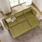 Hazel Convertible L Shape Sofa shown in plush velvet, overhead view in a living room