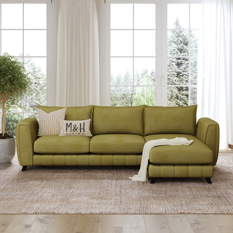 Hazel L Shape Sofa shown in plush velvet, front view in a living room