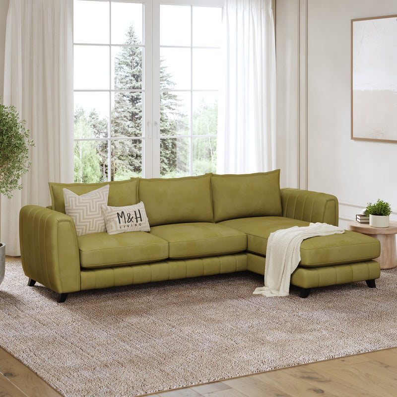 Hazel L Shape Sofa shown in plush velvet, angled view in a living room