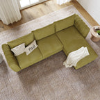 Hazel L Shape Sofa shown in plush velvet, overhead view in a living room