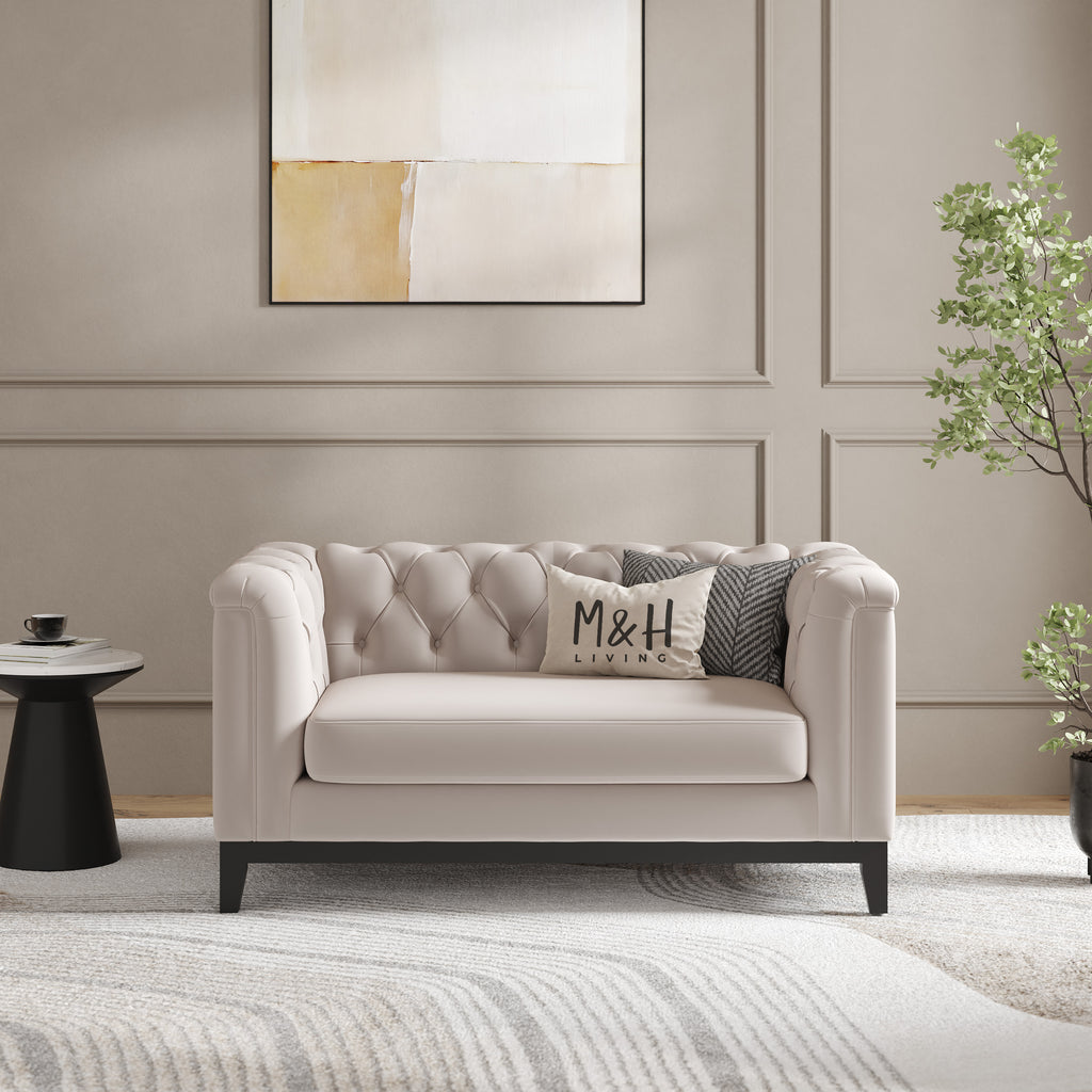 MH Luxury Chesterfield Loveseat Sofa shown in plush velvet, front view in a living room