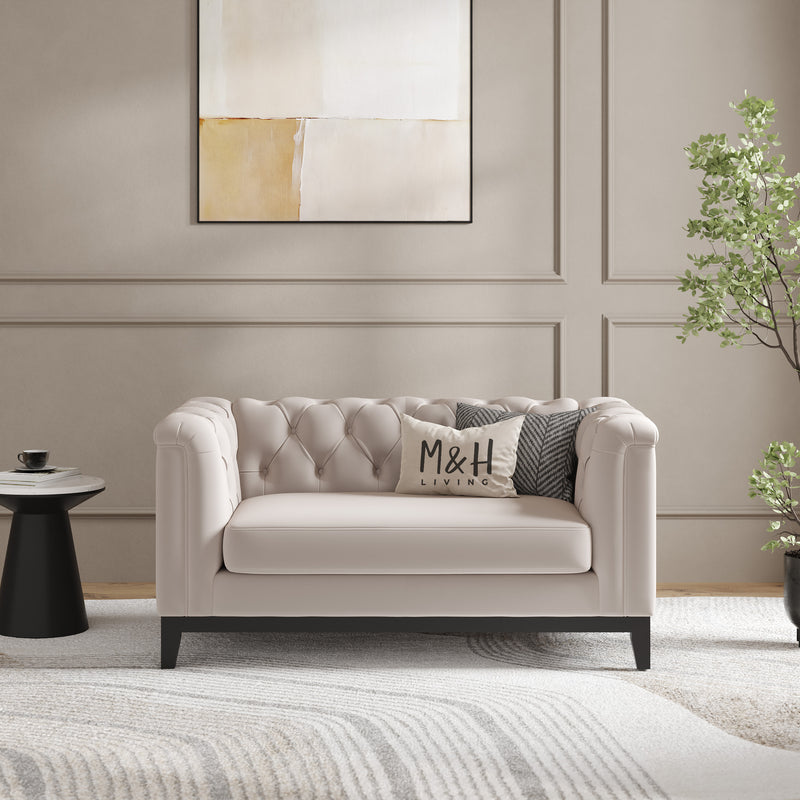 MH Luxury Chesterfield Loveseat Sofa shown in plush velvet, front view in a living room