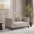 MH Luxury Chesterfield Loveseat Sofa shown in plush velvet, angled view in a living room