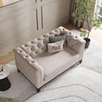MH Luxury Chesterfield Loveseat Sofa shown in plush velvet, overhead view in a living room
