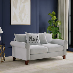 MH Serenity 2 Seater Sofa shown in light grey, angled view in a living room