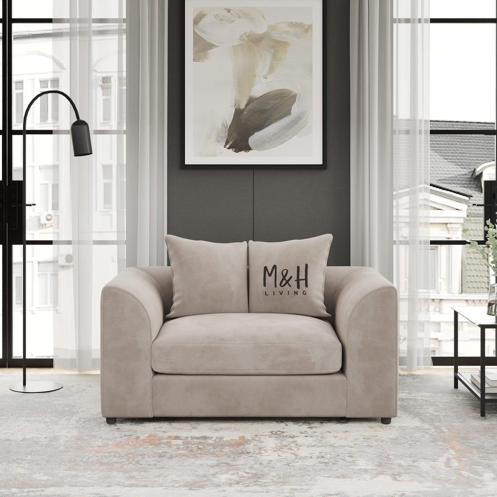 MH Somerset 1 Seater Sofa shown in plush velvet, front view in a living room