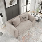 MH Somerset Loveseat Sofa shown in plush velvet, overhead view in a living room
