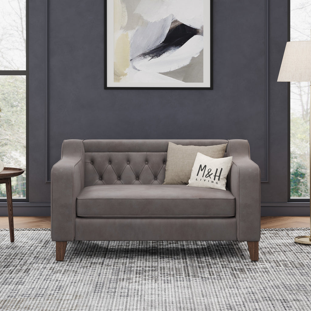 MH Theo Loveseat Sofa shown in plush velvet, front view in a living room