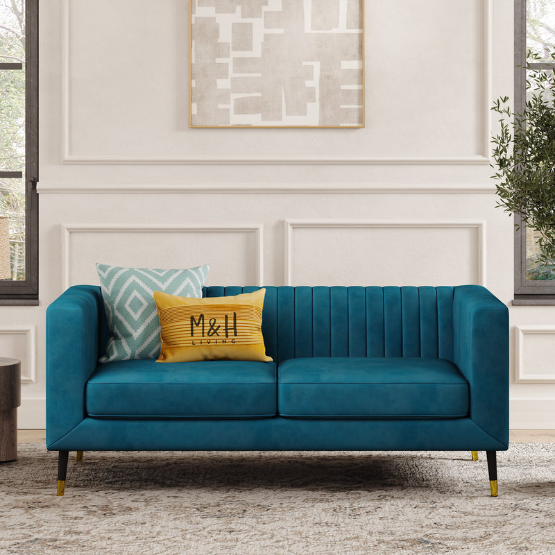 Monroe 2 Seater Sofa shown in plush velvet, front view in a living room