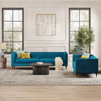 Monroe 3 + 2 Seater Sofa Set shown in plush velvet, front view in a living room