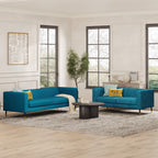 Monroe 3 + 2 Seater Sofa Set shown in plush velvet, angled view in a living room