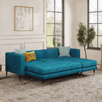 Monroe Convertible L Shape Sofa shown in plush velvet, angled view in a living room