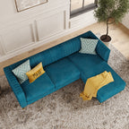 Monroe L Shape Sofa shown in plush velvet, overhead view in a living room
