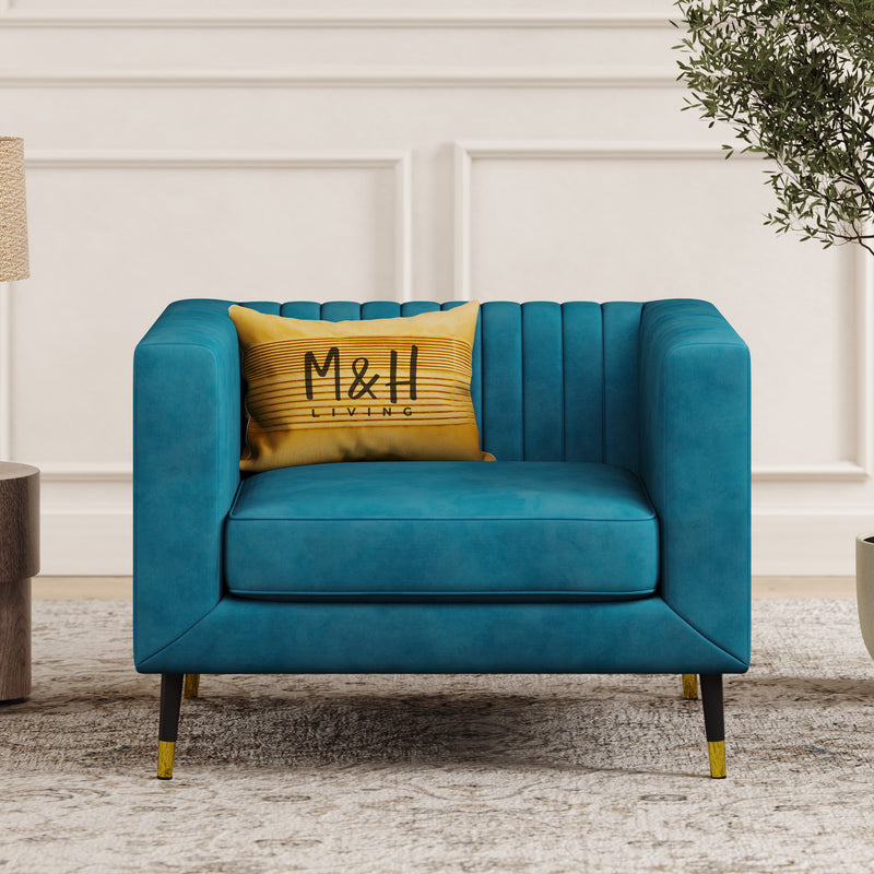 Monroe Loveseat Sofa shown in plush velvet, front view in a living room