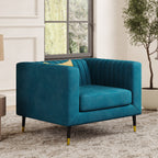Monroe Loveseat Sofa shown in plush velvet, angled view in a living room