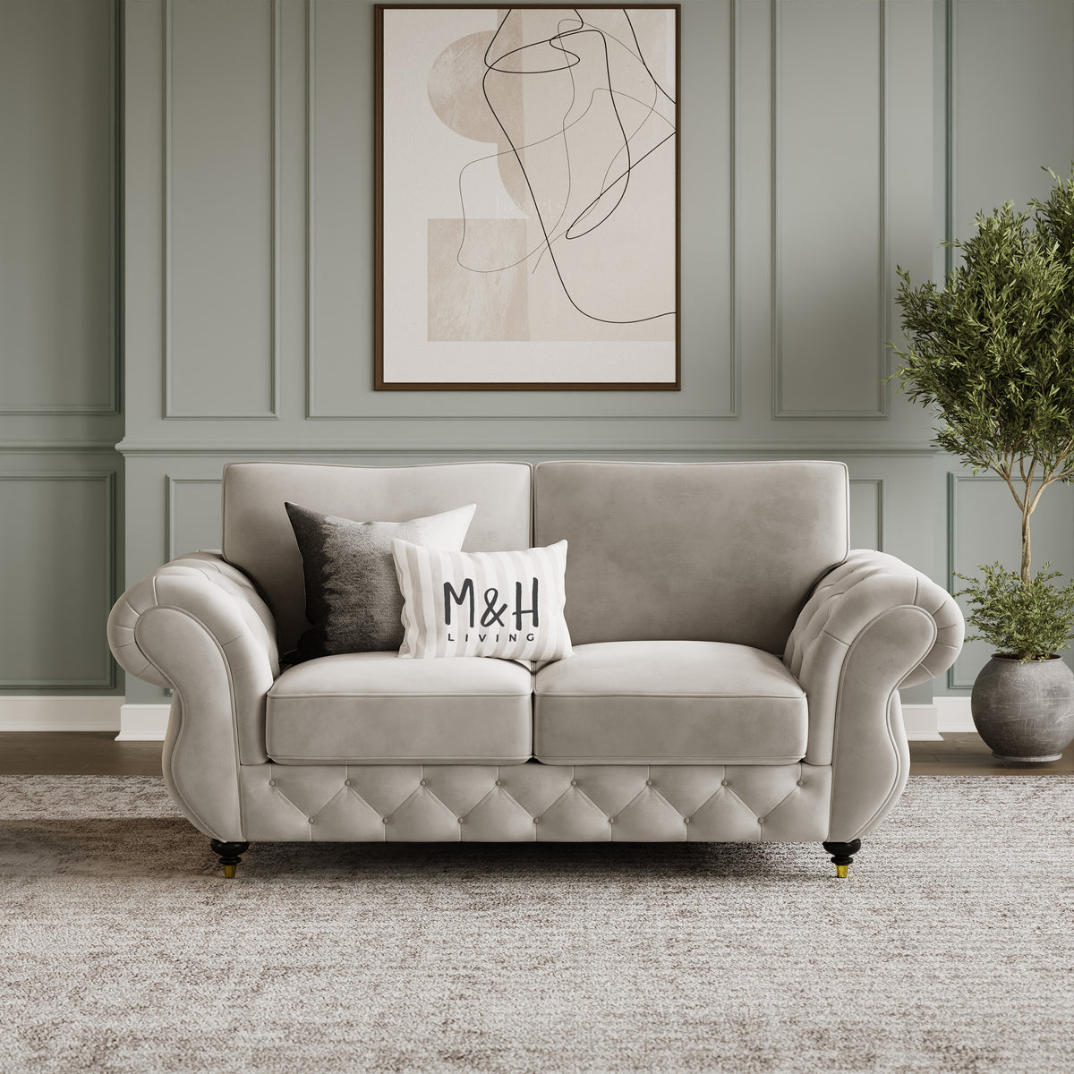 Rio 3 + 2 Seater Sofa Set shown in plush velvet, front view in a living room