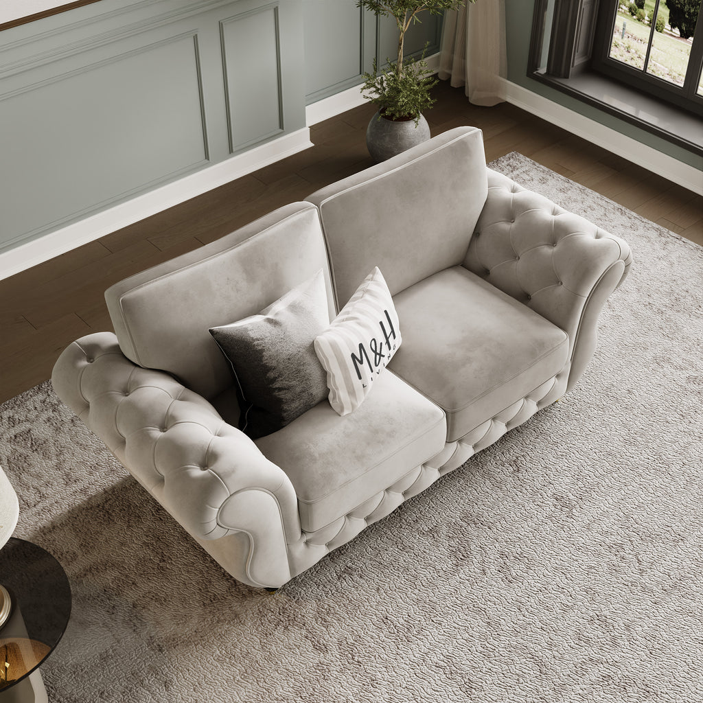 Rio 2 Seater Sofa shown in plush velvet, overhead view in a living room