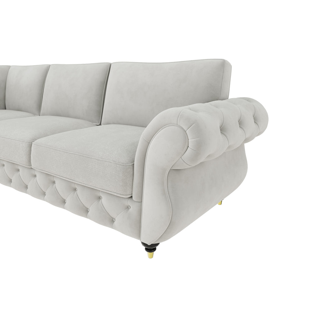 Rio Corner Sofa shown in plush velvet, view on a plain background