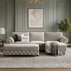 Rio Convertible L Shape Sofa shown in plush velvet, front view in a living room