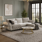 Rio L Shape Sofa shown in plush velvet, angled view in a living room