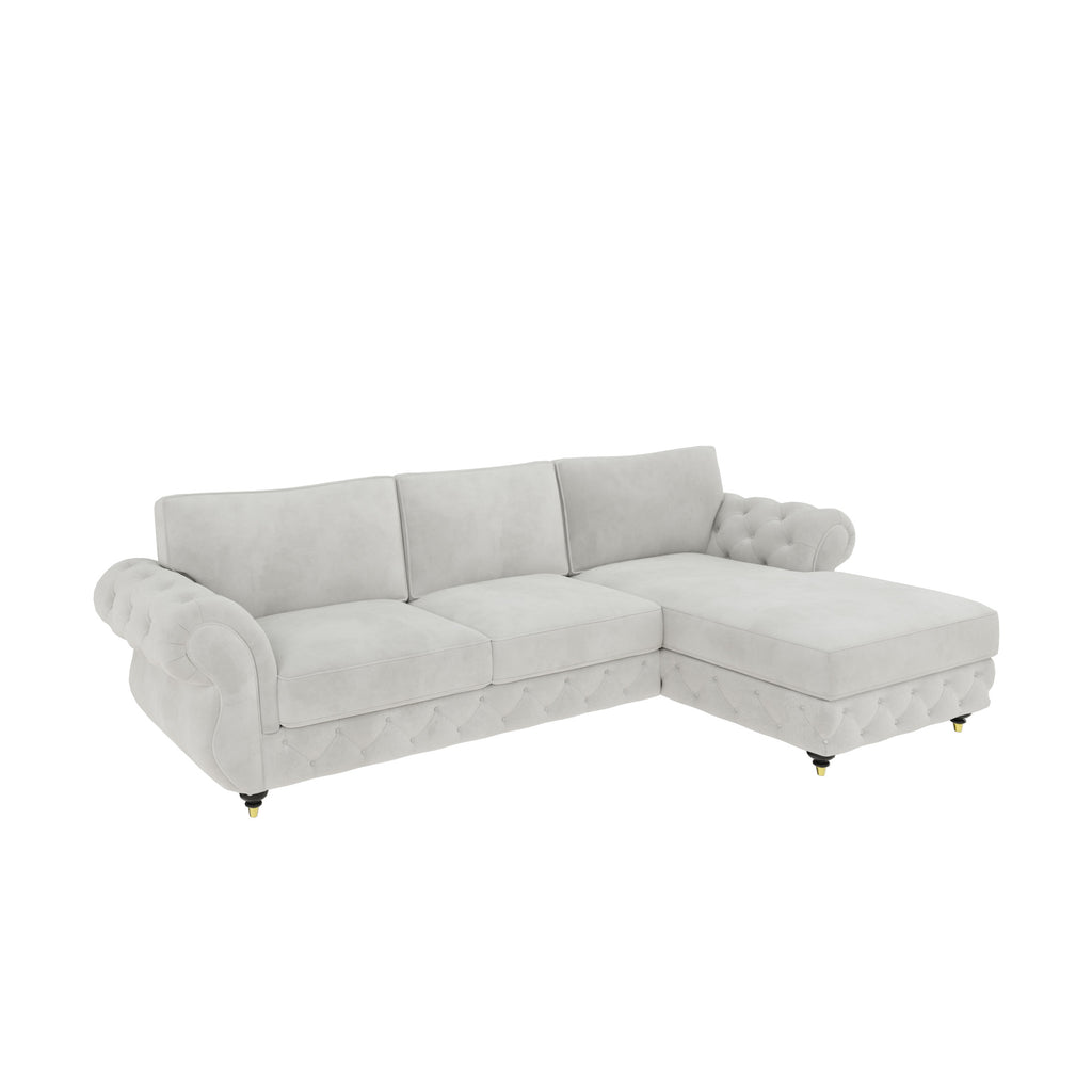Rio L Shape Sofa shown in plush velvet, view on a plain background