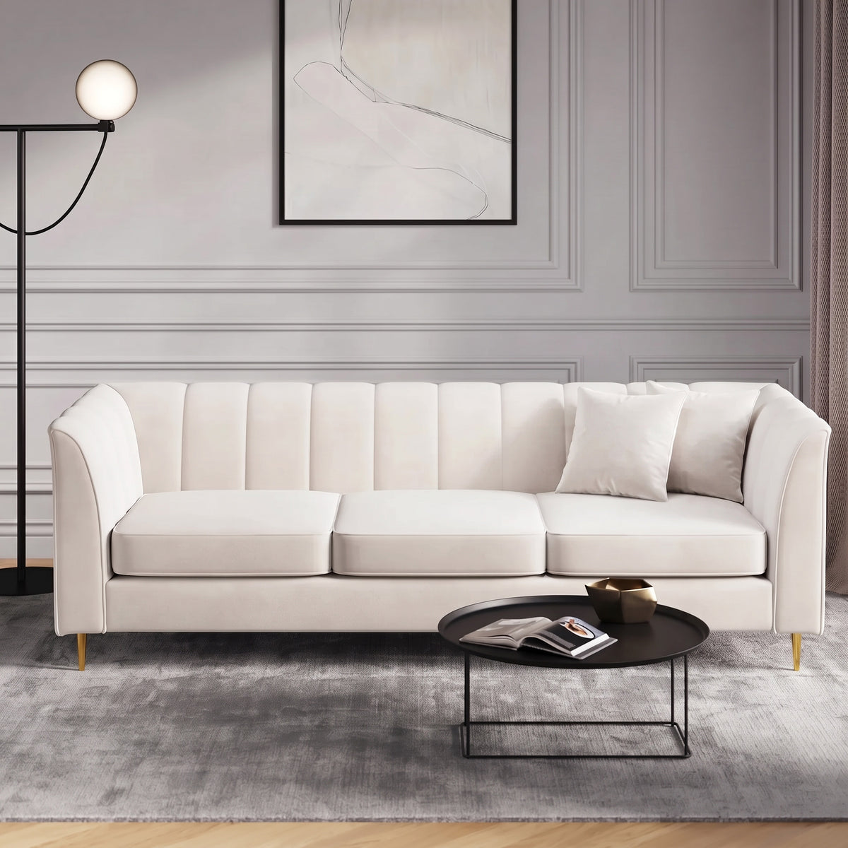 Romeo 3 Seater Sofa shown in cream, front view in a living room