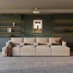 Savoy Home Cinema Sofa shown in plush velvet, front view in a living room