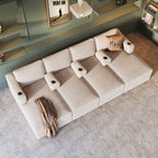 Savoy Home Cinema Sofa shown in plush velvet, overhead view in a living room